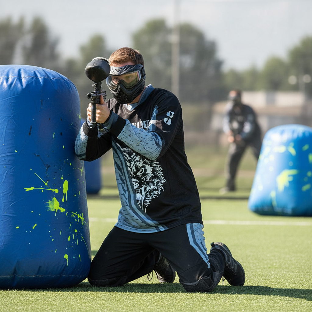 Spieler mit individueller Airsoft- und Speedsoft-Kleidung