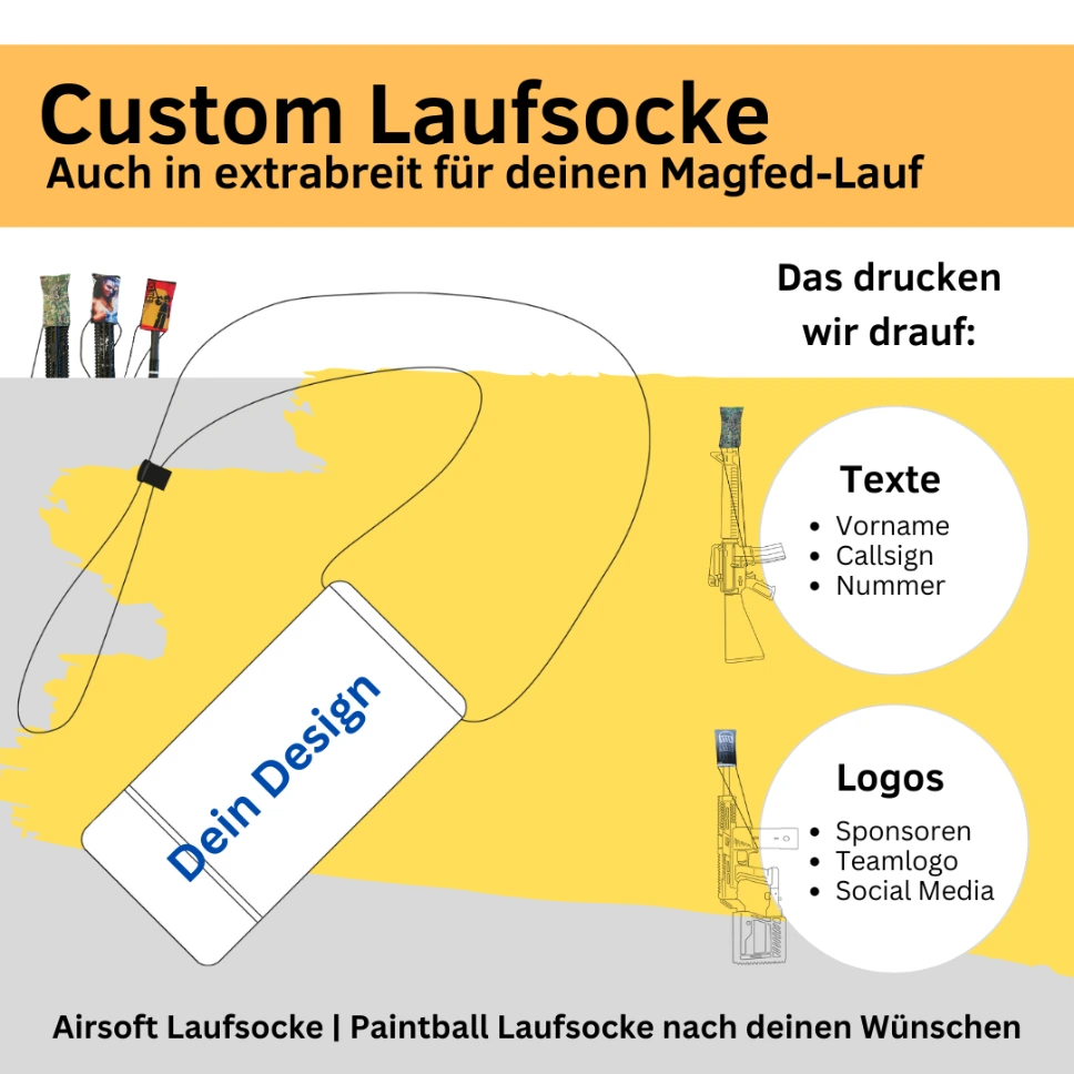 Custom Laufsocke für Paintball / Airsoft + Logo (10x16 cm (extrabreit))